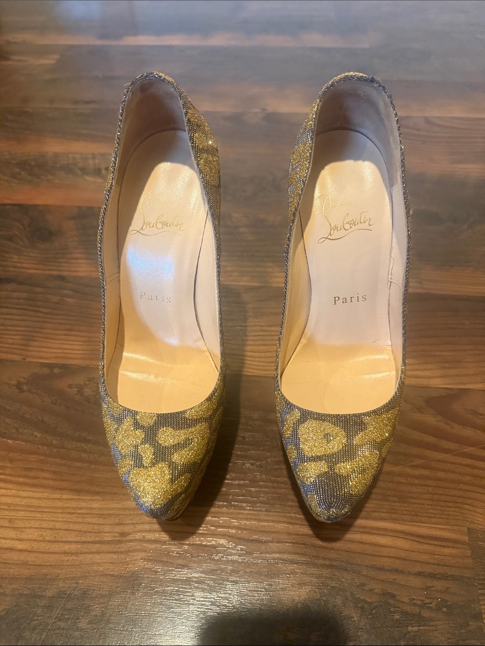 Christian Louboutin Metallic Gold Floral Pointed Pumps